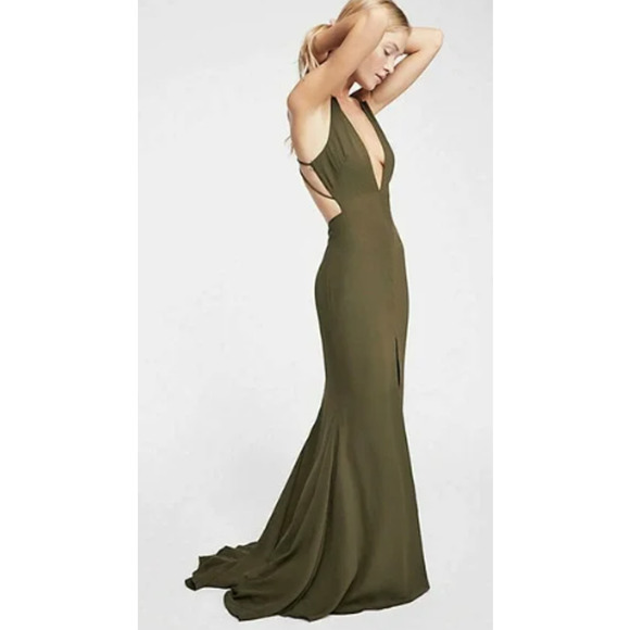 Free People Dresses & Skirts - Free People x Fame & Partners The Surreal Dreamer Dress Maxi Army Green Gown 12